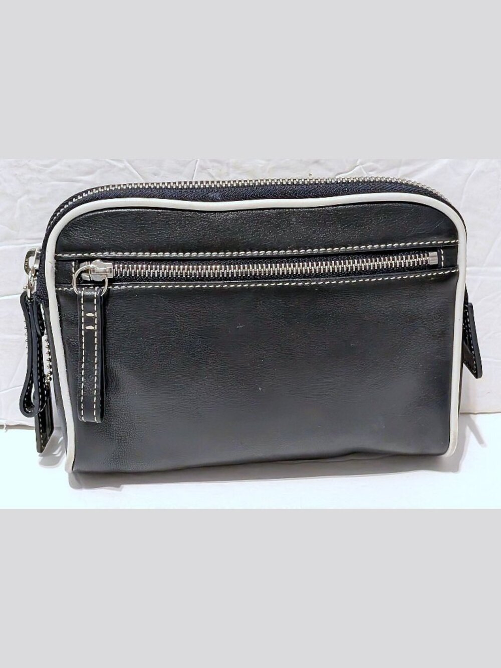 RARE Vintage Coach Cosmetic Zip Pouch Black Leather Zip Pouch Travel Case - Picture 2 of 6